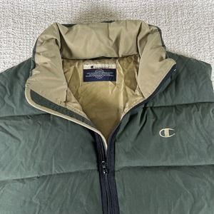 Vintage Champion Men's XL Green Full Zip Down Fill Puffer Vest